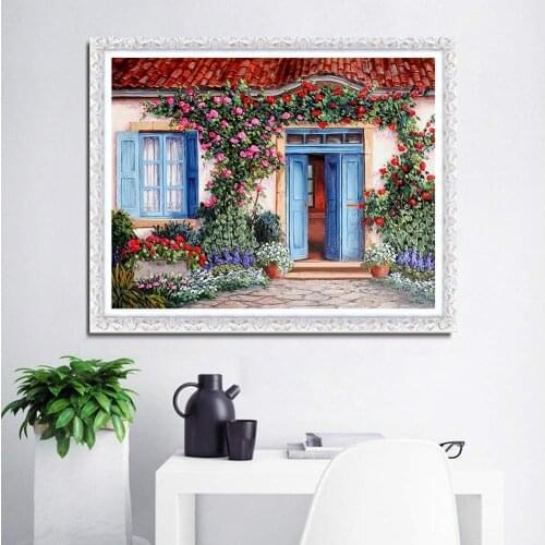 Diamond Painting Flowers Cross Stitch Rose House Diamond Embroidery landscape 5D DIY Mosaic Full Drill Decoration Home