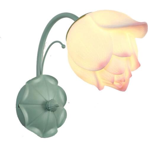 American childrens room wall lamp European Mediterranean simple pastoral princess bedroom elegant Lotus aisle lamp wholesale