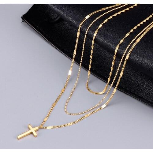 Fashion Cross necklace online celebrity temperament niche design sense clavicle Multi Layer Chain Necklace neck chain Jewelry