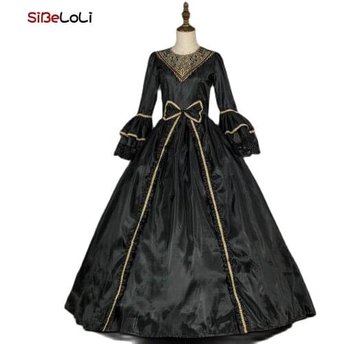 Medieval Black Vintage Lace Hollow Collar Gothic Stempunk Victorian Dress Theater Vampire Halloween Masquerade Ball Gowns