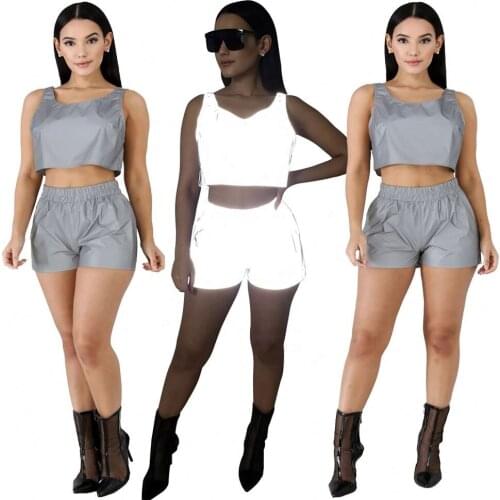 Leisure design reflective T shirt high waist summer women shorts for women clothing