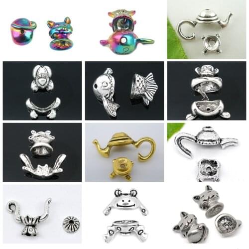 DoreenBeads Fashion Metal Color Beads Caps Cat Animal Cat Fish Frog Multicolor DIY Making Earrings Jewelry Findings 1Set-10Sets