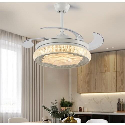 Crystal Ceiling Fan Lamp Post Modern Invisible Fan Lamp Restaurant Fan Lamp Simple Home Bedroom Ceiling Fan
