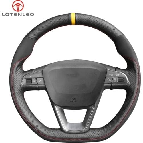 LQTENLEO Black Leather Suede Car Steering Wheel Cover For Seat Leon Cupra R Leon ST Cupra Leon ST Cupra Ateca Cupra Ateca FR