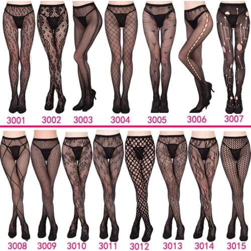 Luckymily 11 Style Sexy Womens Lingerie Long Stockings Transparent Black Fishnet Stocking Thigh Sheer Tights Embroidery Pantyhos