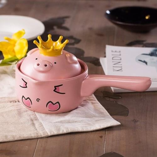 Cute pink pig cartoon casserole milk pot cooking pot fire resistant high temperature handle household ceramics MJ1020