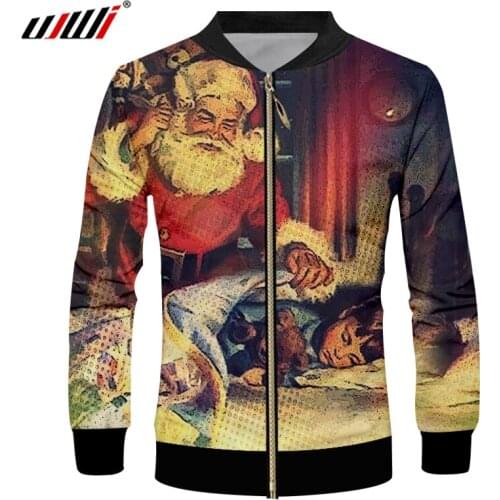 UJWI Winter Christmas Man Zip Jacket 3D Printed Santa Claus And Lovely Child Large Size Leisure Best Selling Mens Clothing
