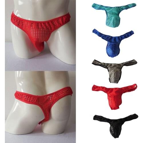 Mens See-through Gridding Thongs T-back G-string Underwear Briefs Sleep Lingerie Sexy Soild Mesh Underwear