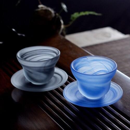 Japanese Crystal Frosted Glass Cup And Saucer Set Modern Design Exquisite Gift Afternoon Gift Coffee Cup And Saucer Set Tazas