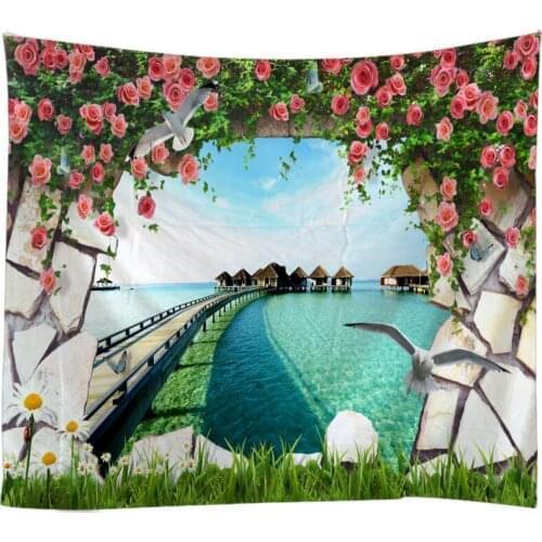 Windows Scenery Tapestry Wall Hanging Cloth Bed Spread Beach Towel Table Cloth Yoga Mat House Decoration Living Room Decoration