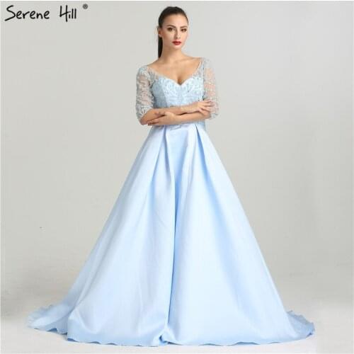 Real Photo V-Neck Sexy Evening Dresses Long 2020 Half Sleeves Crystal Beading Fashion Formal Evening Gowns LA6429