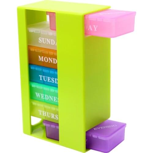 New 21 Slots 7 Day Pill Box Organizer Weekly Medicine Vitamins Pill Cases Splitters Yellow/Green