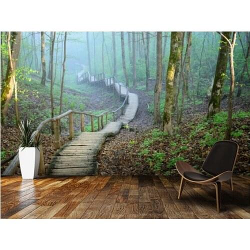 Custom natural wallpaper, Foggy Forest Stairway,3D modern wallpaper for living room bedroom restaurant wall waterproof wallpaper