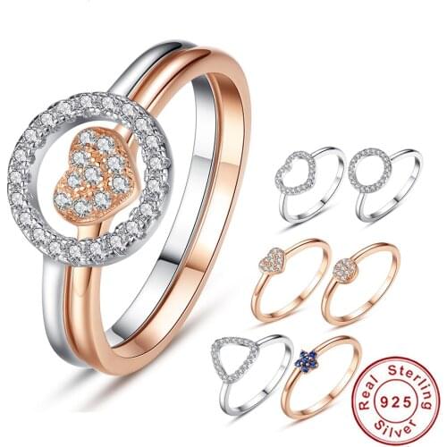 Dazzling Cubic Zirconia Crystal Finger Ring 925 Sterling Silver Circle Round Flower Heart Wedding Ring for Women Fashion Jewelry
