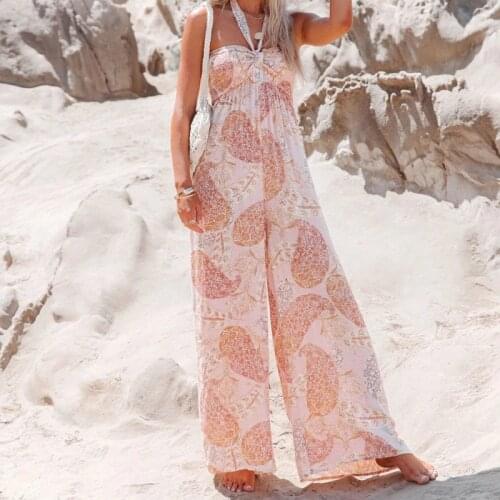 BeeHouse sexy clothes catsuit body feminino combinaison femme kobiety pajacyki sexy jumpsuit Summer printed chiffon bohemian2021