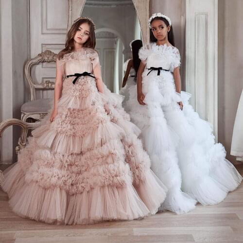 2021 Flower Girls Dresses For Wedding Luxury Ruffles Tiered Skirts Toddler Pageant Gowns Tulle First Communion Dress