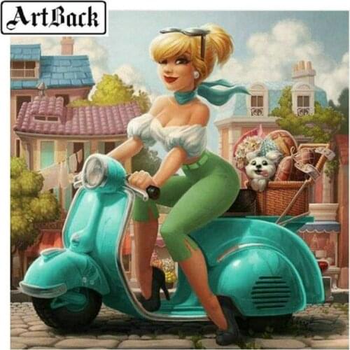 Full square 5d diy diamond painting cartoon girl bike 3d diamond embroidery rhinestone mosaic artwork home decor