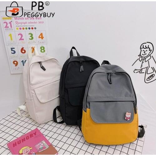 Popular Solid Color Students School Knapsacks Women Large Capacity Shopping Travel Backpacks Nylon Ladies Rucksacks