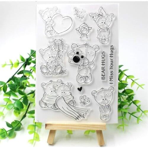 Bear Hugs Transparent Clear Silicone Stamps for DIY Scrapbooking/Card Making/Kids Christmas Fun Decoration Supplies