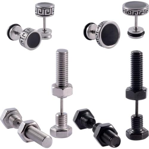 CHUANCI1Pc Stainless Steel Screw Punk Earrings for Men Unisex Punk Studs Earring Fake Ear Plug Helix Ear Piercings Jewelry