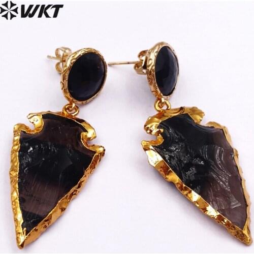 WT-E424 In Stock Classic Shield Style Dangle Earrings Beautiful Crystal Quartz Metal Plated Stone Earrings About A Lot/5pairs