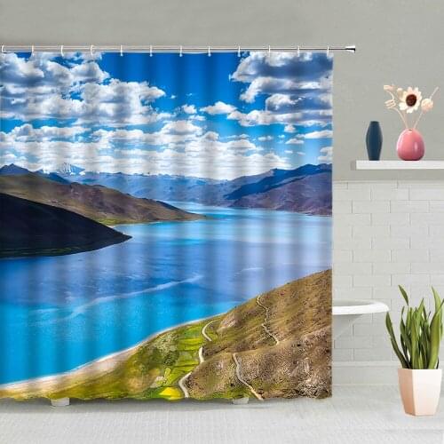 Ocean Snow Mountain Shower Curtains Winter Natural Scenery Bathroom Decoration Bath Curtain Washable With Hooks Set Home Screen