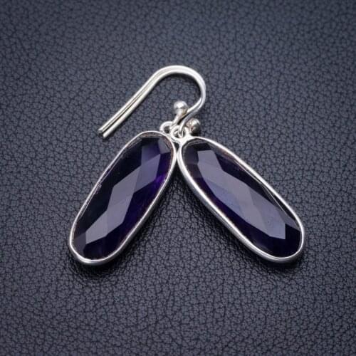 StarGems Natural Amethyst Handmade 925 Sterling Silver Earrings 1.5" E1166