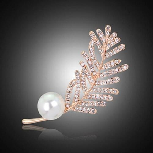 Stylish Leaf Design Faux Pearl Rhinestone Brooch Tree leaf corsage Pin Women Breastpin Jewelry For Female Party Wedding Gift