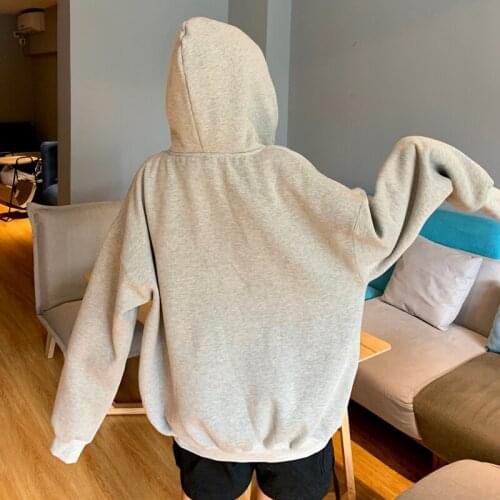 Harajuku Zip Up Hoodie Oversized Sweatshirt For Women Loose Longsleeve Solid Color Causal All-Match Autumn cardigan Overwear2021