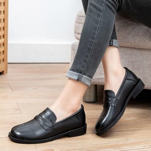 YourSeason Ladies Casual Concise Shoes 2021 Spring Autumn Shallow Handmade Round Toe Women Vintage Genuine Leather Pumps
