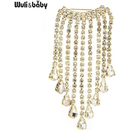 Wuli&baby Rhinestone Waterdrop Smile Tassel Brooches For Women 2-color Party Office Brooch Pins Gifts