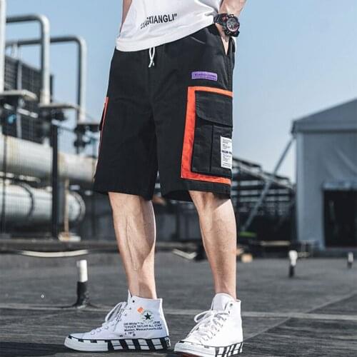 Western Novo Color Patchwork Stylish Mens Cargo Short-Pants Hip Hop Summer Male Elastic Waist Casual Shorts Loose Trunks