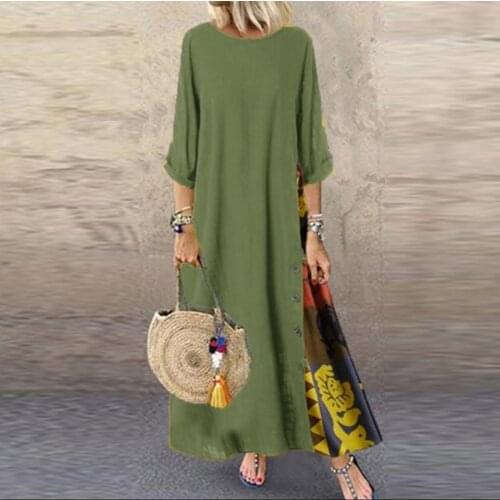 Vintage Stitching Long Dress Womens Maxi Sundress 2020 Casual Summer Vestidos Female O Neck Casual Floral Print Dresses