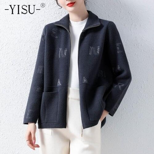 YISU Winter New Women Sweater Cardigan Fashion Tops Knitted Cardigan Coat Casual zipper Sweater Cardigan 2021 Short Jacket