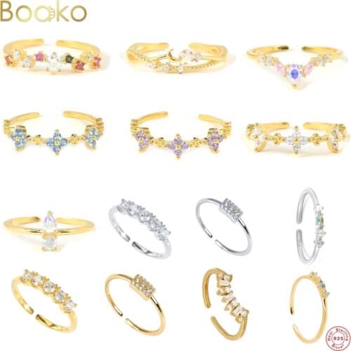 BOAKO 925 Sterling Silver Rings For Women Wedding Gifts Open Adjustable Colorful Zircon Rings Fine Jewelry 2021 Trend Anillos