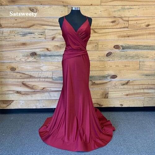 Burgundy Long Evening Dress New Arrival Backless Sweep Train Mermaid Style Spaghetti Straps Special Occasion Prom Gowns Custom