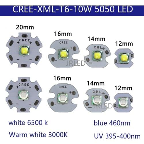 1PCS Cree XML White Warm white blue UV 400nm10W LED Emitter lamp Lamp bulb lamp wick on 32mm 25mm20mm 16mm 14mm 12mm PCB