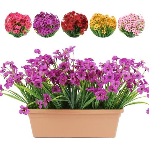 10 Bundles Artificial Flowers Outdoor UV Resistant Fake Flowers No Fade Faux Plastic Plants Garden Porch Window Box Decoration