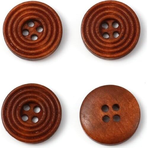 100pcs/Set Wood Sewing Buttons DIY Scrapbooking Round 4 Holes Circle Pattern DIY Buttons Sewing Accessory For Clothing 20mm Dia