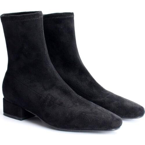 2021 new spring shoes Women Boots plus size stretch boots casual flock boots women Pigskin lining insole black boots 3 colors