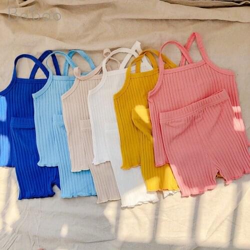 Children Sleeveless Sets For Girls 2021 Summer Baby Clothes 2pcs Tops+shorts Korean Style Knitted Leisure Suits 12m-3y Infants