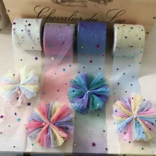 6cm Wide 5yard/lot Colorful Love&stars Sequins Elastic Lace Fabric Headband Girls Kids Hair Band Doll DIY Handmade Accessories