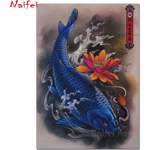5D DIY diamond Painting“Japanese blue koi fish with flower”full square/round drill embroidery Diamond Mosaic Art big carp Gifts