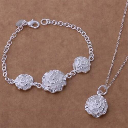 AS190 Hot Sale Silver Plated Color Jewelry Sets For Women Wholesale High Quality Classic Bracelet 032 + Necklace 301