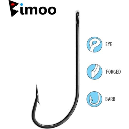 Bimoo 100PCS OShaughnessy Fishing Hooks Long Shank Barbed JIG Hook Big Fish Hook Saltwater Hooks for Sea Bass Big Game Fishing