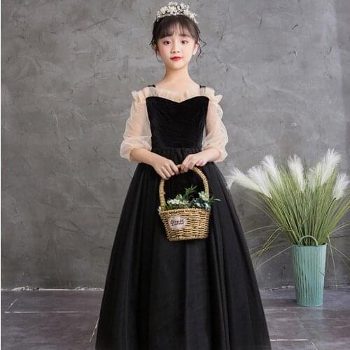 High-End Kids Catwalk Evening Gown Shoulderless Mesh Birthday Wedding Party Princess Dresses For Girls L716