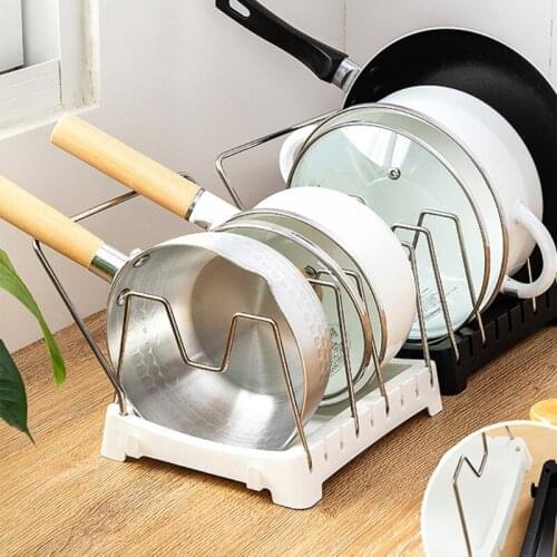 Home Adjustable Drying Pan Pot Rack Cover Anti-fall Metal Lid Rest Stand Holder Multifunction Kitchen Pan Organizer