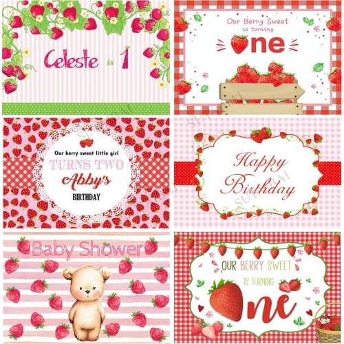 Photo Background Happy Birthday Backdrop Girl Pink Strawberry Custom Backdrops Photography Background Photo Booth Studio Banner