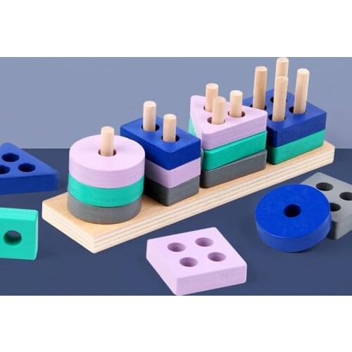 Montessori Toy Wooden Building Blocks Early Learning Educational Toys Color Shape Match Kids Puzzle Toys For Children Boys Girls