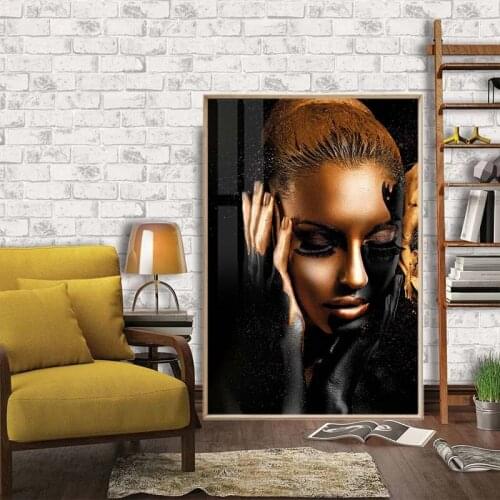 Black Golden Nude Women Oil Painting African Wall Art Canvas Posters and Prints Scandinavian Pictures for Living Room Home Decor